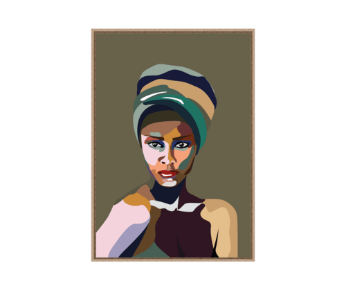 Linen Painting Portrait Woman Khaki