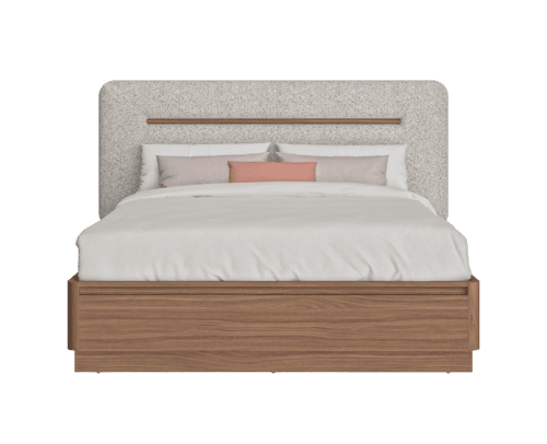 Lit coffre Mohana avec sommier relevable et tête de lit textile 140x190