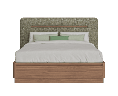 Lit coffre Mohana avec sommier relevable et tête de lit textile 160x200