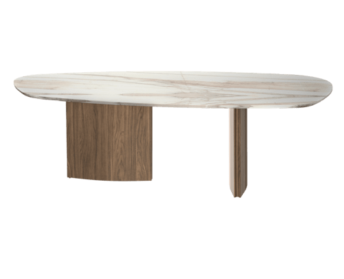 Silhouette table with amber walnut legs