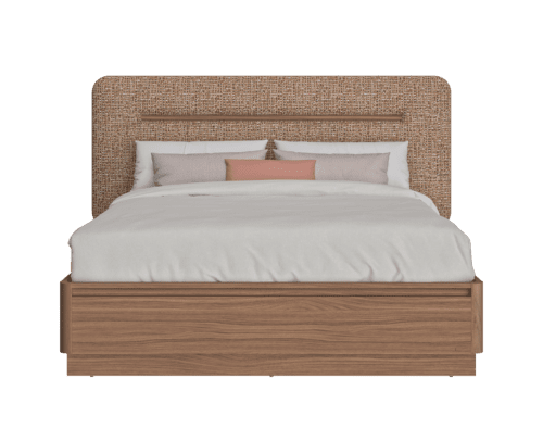 Lit coffre Mohana avec sommier relevable et tête de lit textile 140x200