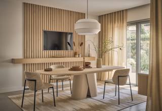 Table à manger extensible Convive Gautier, design moderne avec rallonge pour 6 à 12 convives, disponible en chêne, noyer ou céramique.