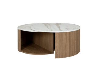 Table basse Cannela pied noyer ambré avec rangements, collection Addict