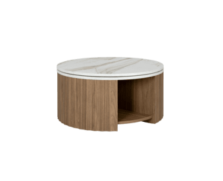 Table basse Cannela pied noyer ambré avec rangements, collection Addict