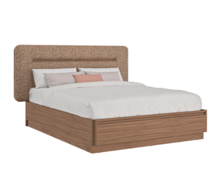 Lit coffre Mohana avec sommier relevable et tête de lit textile 140x200
