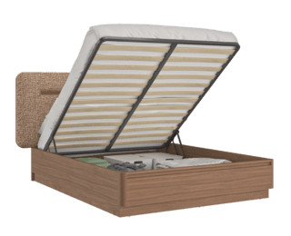 Lit coffre Mohana avec sommier relevable et tête de lit textile 140x200