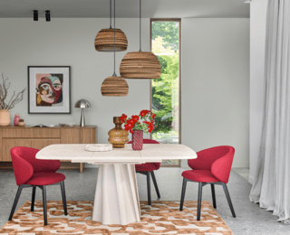 Table carrée extensible Twist, pied grège, collection Setis 