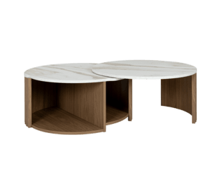 Table basse Cannela pied noyer ambré avec rangements, collection Addict