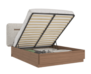 Lit coffre Mohana avec sommier relevable et tête de lit textile 140x190