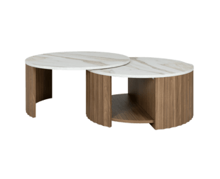 Table basse Cannela pied noyer ambré avec rangements, collection Addict