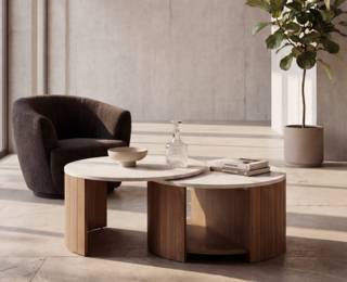Cannela coffee table with amber walnut legs